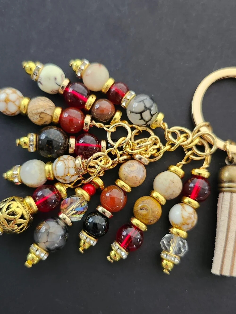 Electric Guitar Purse Charm or Keychain Carnelian Agate Tigers Eye Handcrafted